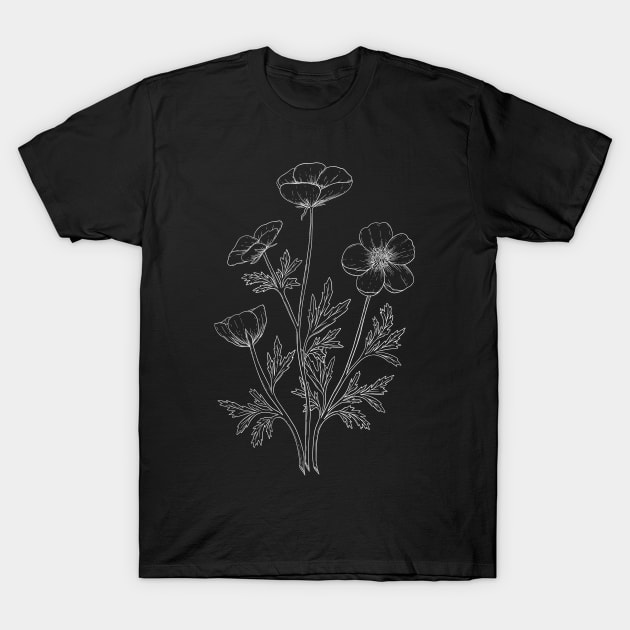 Buttercups Line Art Black Background T-Shirt by GraphiscbyNel